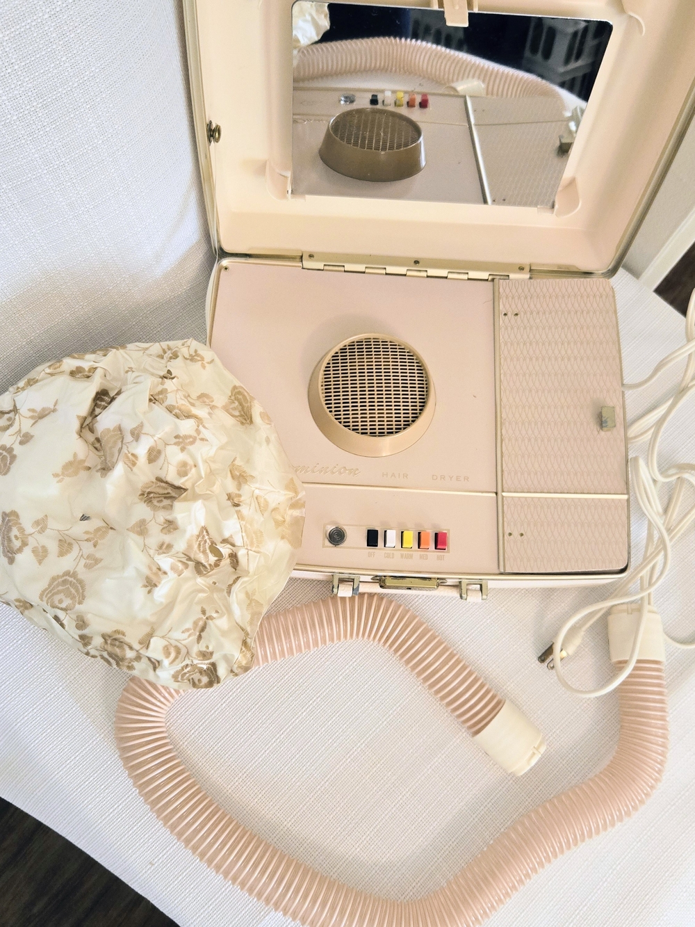 Vtg Dominion Portable Hair N Nail Dryer Soft Cap Plug In Hard Case 1960s Works